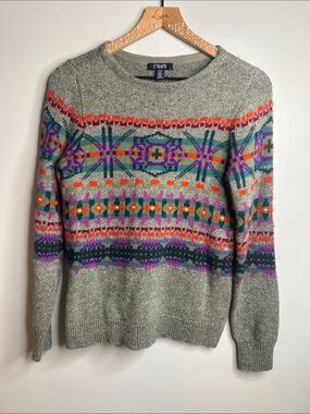 Chaps Gray Fair Isle Crewneck Sweater with Multicolor Accents